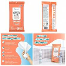 Water Activated Bathing Cloths Rinse Free XL Adult Body Wipes For Elderly Hospice And Camping 10 Pack - 1 - 查看 1