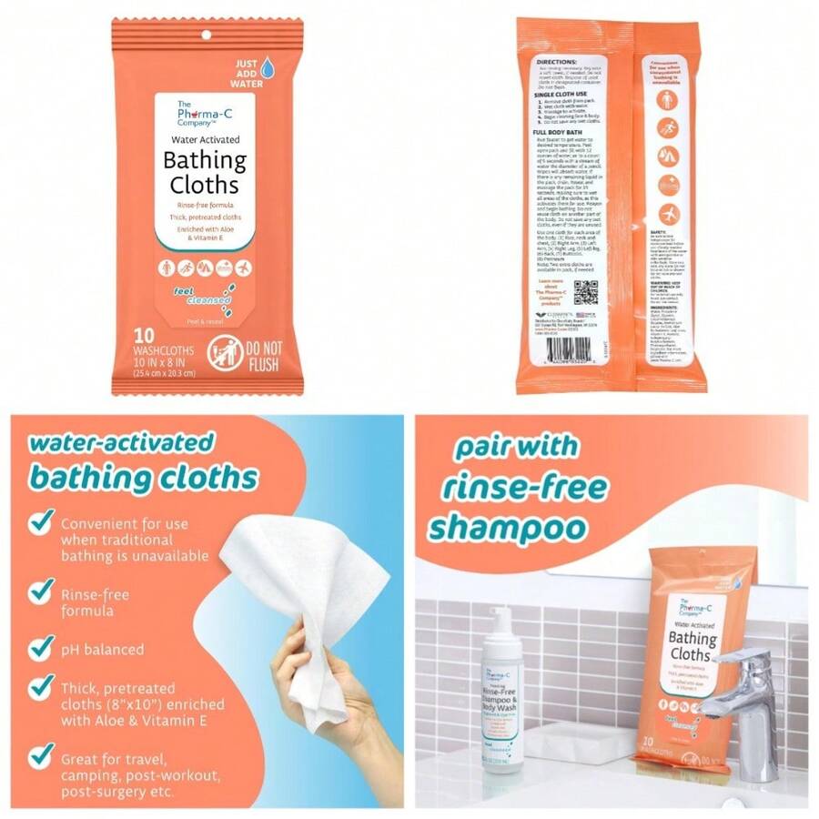 Water Activated Bathing Cloths Rinse Free XL Adult Body Wipes For Elderly Hospice And Camping 10 Pack - 1 - 查看 1