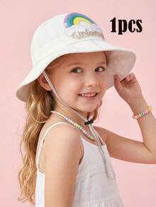 1pc Girls Fisherman Bucket Hat, Cute & Sweet For Summer, Sequin Rainbow White Sun Hat, Lightweight Spring Autumn Hat - 1PC - View 2