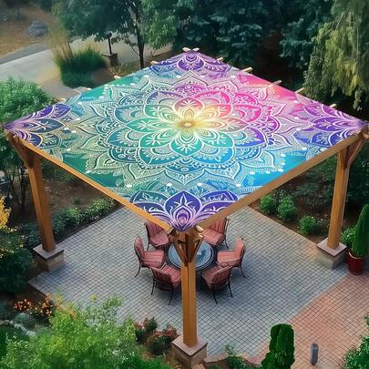 1 Piece Rainbow Mandala Beach Tent--Sunshade, Made Of Lightweight Polyester Fiber, Suitable For Beach, Camping, Garden, Picnic--Outdoor Adventure Sunshade (Excluding Frame)(Excluding Ropes)