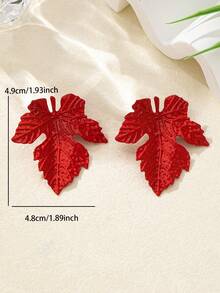 Set de 2 pendientes de gota de aceite con forma de hoja de arce de verano, de aleación - Rojo - Ver 5