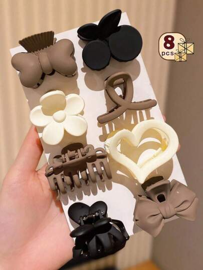 8pcs Vintage Mini Hair Clips Set - Bowknot, Flower And Heart Shaped, Suitable For Daily And Casual Wear - All-Season Fashion, Perfect Hair Accessory Gift For Cute Girls, Suitable For Daily Outing, Leisure, Party, Commuting, Beach, Vacation, Ponytail, Bun, Face Washing, Makeup, Matching Clothes
