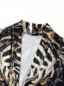 Áo choàng hổ đen kiểu Trung Quốc, áo khoác kimono mùa hè dáng rộng nhẹ dành cho nam. - màu đen - Xem 5