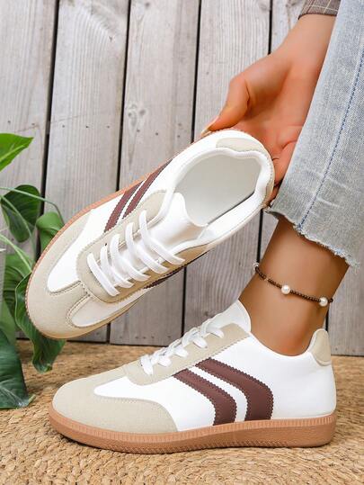 1 đôi giày thể thao buộc dây thoáng khí, màu trắng dành cho bé gái, mẫu mới Xuân/Hè/Thu 2025, giày thể thao thường ngày thời trang dành cho cả nam và nữ.