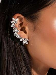 1pc Silver-Tone Rhinestone Ear Cuff, Elegant Jewelry - Silver - View 2