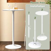GOFLAME 2 Pack Round Bar Table, Bistro Pub Table With Adjustable Height & Metal Base, Modern Style Bar Height Cocktail Table For Living Room, Cafe & Restaurant - White - View 6