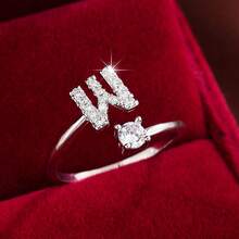 1 chiếc nhẫn điều chỉnh được, thiết kế chữ cái tiếng Anh tối giản, đính đá Cubic Zirconia, dành cho nữ. - Nhiều màu - Xem 43