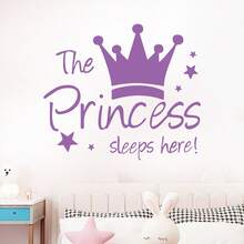 1pc The Princess Sleeps Here English And Crown Wall Sticker - For Living Room And Bedroom Wall Decal- PVC Material Self-Adhesive And Removeable Wall Stickers-Size 11.8*11.8inch - One Piece In Multiple Colors - View 9