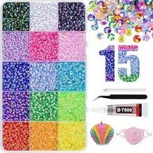 3mm, 4mm, 5mm Mixed Color Rhinestone Set With Tweezers, Suitable For Handmade Crafts, Decoration, Applicable To DIY Handicrafts, Clothing, Cups, Shoes, Fabrics, Etc. - Nhiều màu - Xem 10