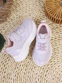 1 Pair Pink Children's Casual Sports Shoes, Breathable Mesh Spring/Summer Kids Shoes, Comfortable & Fashionable With Hook And Loop Closure - Purple - View 5