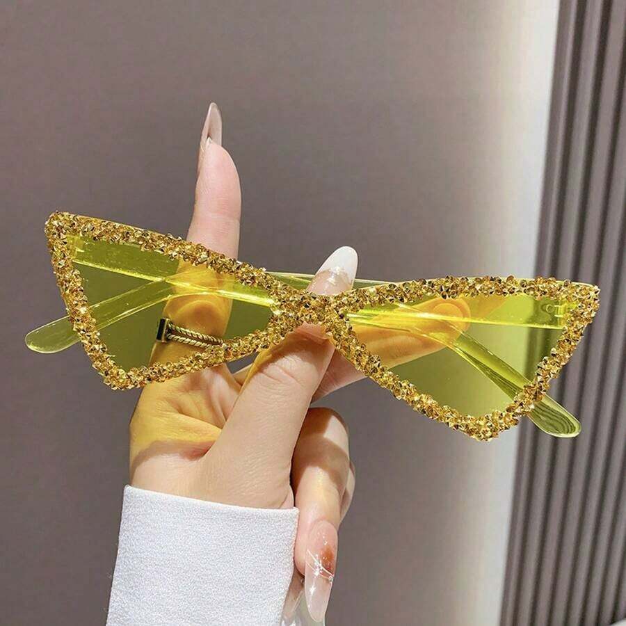 Fashion Triangle Rhinestone  Fashion  For Women Irregular Hip-Hop Sunshade Glasses - Yellow - View 1