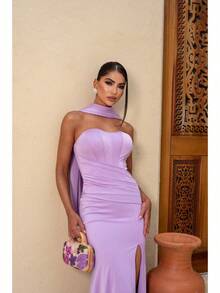 Glamorous Long Party Dress For Bridesmaids, Weddings, And Graduations. - Lilac - View 3