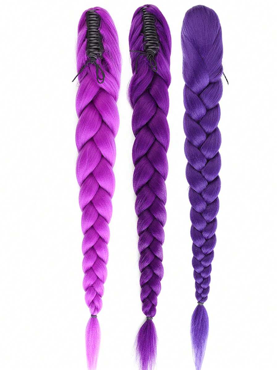 28-Inch Purple Synthetic Fiber Braid Wig, Convenient Clip-On Ponytail Hair Extension, Suitable For Cosplay, Halloween Costumes - Multicolor - View 1