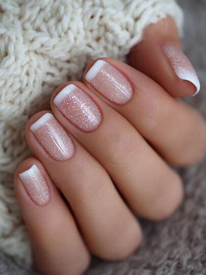 24 Pieces Of Short Square Acrylic Nail Art Patches Y2K White Edge French False Nails Glitter Press-On Nails, Including 1 Piece Of Jelly Glue And 1 Nail File, Suitable For Parties, Events, Daily Wear. Suitable For Women And Girls. Includes Nail Art Tools. Shapeable Nail Art Set