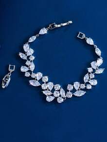 1pc Sparkling Cubic Zirconia Irregular Leaf Branch Cubic Zirconia Wedding Bracelet, Silver Plated & Gold Plated Bridal Jewelry For Brides, Bridesmaids, Engagement, Banquet, Pageant, Prom - 1pcs Bracelet - View 2