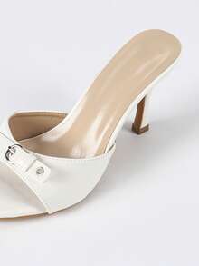 Giày cao gót nữ dáng rộng, thời trang, thích hợp đi làm, có khóa cài, chất liệu da PU, kiểu liền thân, hở mũi, hở gót, mũi tròn cổ điển, kiểu xỏ chân, có khóa cài, đính đinh tán, gót mỏng, phong cách mùa hè ngoài trời, phiên bản rộng, sandal trắng nữ, dép cao gót, gợi cảm, tối giản. - trắng - Xem 9