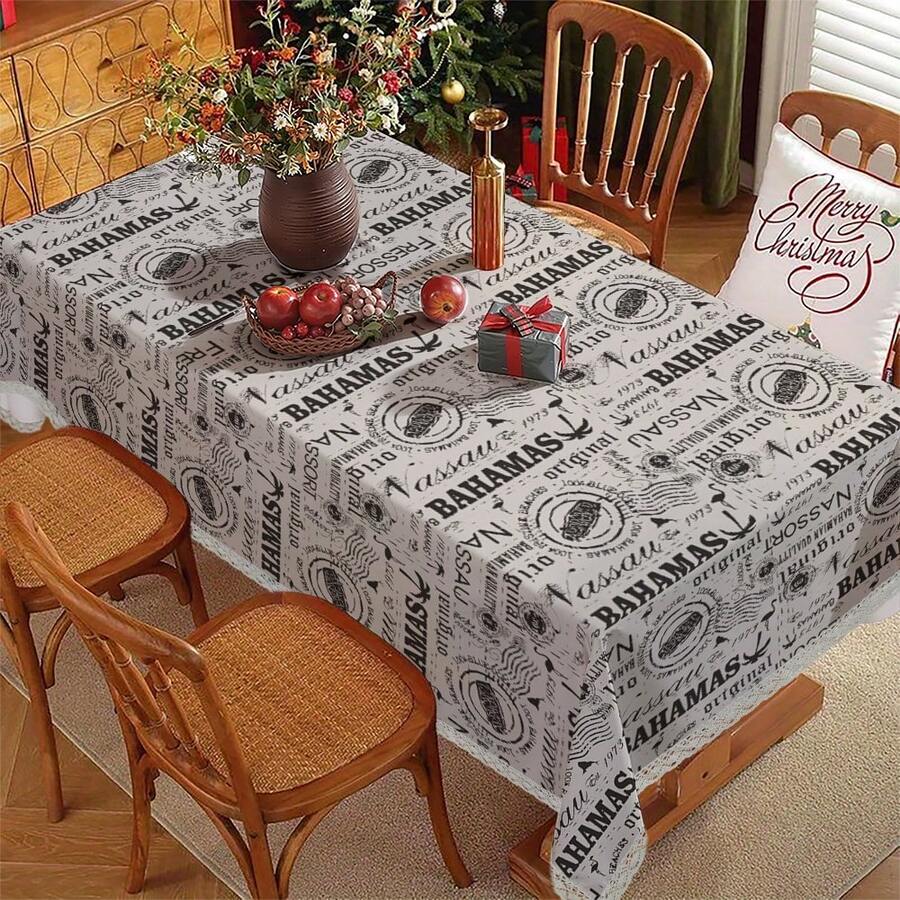 1 chiếc khăn trải bàn họa tiết chữ cái tối giản, vải lanh viền ren, kích thước 56*98 inch. - Nhiều màu - Xem 1