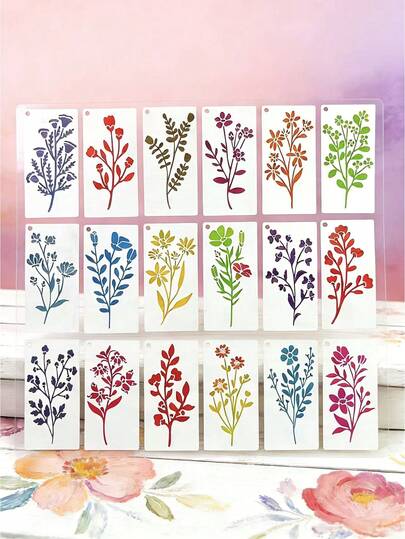 18pcs Plant Vine Flower Hollow Template, DIY For Scrapbooking, Decoration, Hand Painting, Fabric, Pillow, Wall Art, Gift Box, Reusable Plastic Material