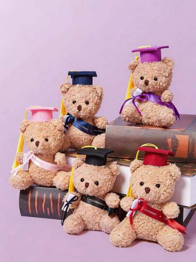 POKOJA LAND Black Plush Stuffed Teddy Bear Doll Mini Graduation Bear With Graduation Cap Doll Class 2025 Graduation Stuffed Bear Loose Graduation Bear Cap And Congratulatory Belt Are Favorite Decorations For Graduation Gift,Graduation,Plushies,Kids Toys