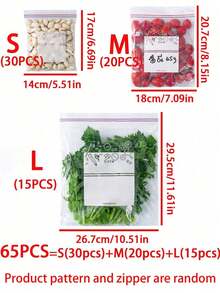 130/65/20pcs Food Storage Bags, Featuring A Double-Layer Rubber Band Design For Excellent Sealing, Thickened Material For Durability, And A Surface That Can Be Written On For Easy Record-Keeping. These Bags Are Suitable For Refrigeration, Freezing, And Heating, And Can Be Used To Store Fruits, Vegetables, Grains, Clothing, Liquids, And Snacks. - Multicolor - View 12