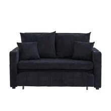 Multifunctional Fabric Sofa, Convertible Sofa Bed, Small Two-Function Living Room Sofa, Removable And Washable Cover, With Storage Bag, Port And Cup Holder. - 黑色 - 查看 1
