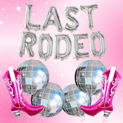 15件套终极牛仔女郎气球套装，包含银色“LAST RODEO”气球横幅、靴子、迪斯科4D气球，适用于单身派对、迪斯科西部主题气球装饰、生日、新娘送礼会、生日派对用品、牛仔女郎主题单身派对装饰