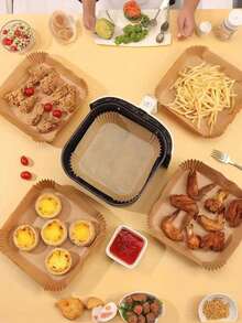 50/100个圆形/方形空气炸锅烘焙纸垫 - （可选100/500个蛋糕烘焙纸杯）一次性烘焙用品，耐热，防油，适用于空气炸锅、烤箱、微波炉、压力锅，可用于烘焙蛋糕、薯条、鸡肉、香肠、糕点、纸杯蛋糕、饼干、披萨等。 - 查看 8