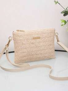 New Arrival Woven Handbag For Women, Versatile Small Square Shoulder/Crossbody Bag, Wholesale, Beach Purse, Perfect For Summer, Vacation & Daily Use, Travel Must Haves , Beach Bag, Holiday, Woven Bag, Straw Bag - Beige - View 3