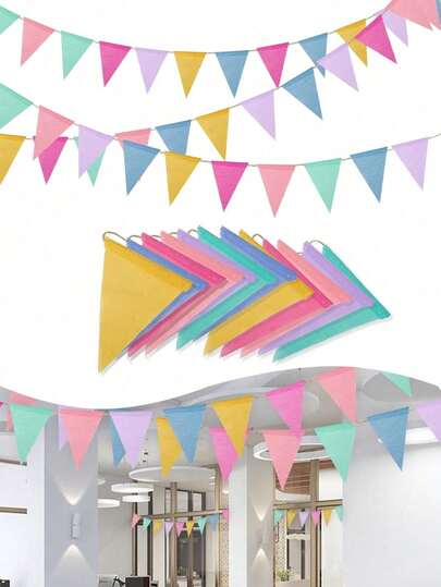 1/2件 4米长彩色黄麻三角旗花环，三角横幅悬挂装饰品，复古风格，适合房间背景装饰、生日、婚礼和各种主题派对装饰，可悬挂在家中、春夏季、返校季、花园装饰和其他场合。