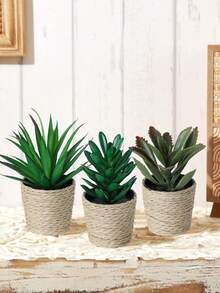 Bộ 3 chậu cây giả mini hình cây mọng nước nhiệt đới, chậu đan bằng rơm màu trắng, đường kính 6,5 cm / 2,55 inch, trang trí bằng dây rong biển, làm từ chất liệu PE. Hoàn hảo để trang trí bàn làm việc, ký túc xá sinh viên và văn phòng. Những chậu cây giả này cũng lý tưởng để trang trí nhà cửa, làm cảnh quan, trang trí tiệc/ngày lễ và trang trí tiệc sinh nhật. - Nhiều màu-A - Xem 7