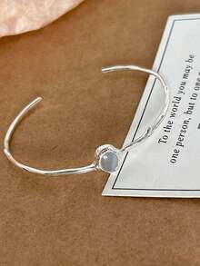 BALMORA 1件S925纯银不对称设计简约时尚椭圆形手链，学院风配饰礼品 - 銀色 - 查看 8