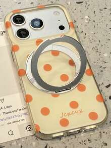 Ốp lưng điện thoại tối giản dễ thương họa tiết chấm bi toàn bề mặt + Chân đế từ tính gập 360°, tương thích với iPhone 17 Pro Max, 17 Pro, 17, 16 Pro Max, 16 Pro, 16, 15 Pro Max, 15 Pro Max, 15 Pro, 15, 14 Pro Max, 14 Pro, 14, 13 Pro Max, 13 Pro, 13, 12 Pro Max, 12 Pro, 12, 11, ốp lưng mềm thời trang. - Chấm bi màu vàng nhạt - Xem 3