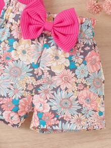 2pcs Baby Girls Cute Flutter Sleeve Printed Top And Shorts Set, Summer - View 6