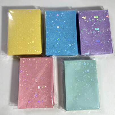 60pcs Transparent Star Glitter 2-Layer Card Sleeves, Matte Macaron Color Card Protectors For Albums
