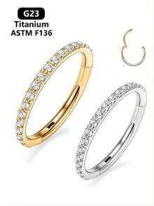 1 chiếc khuyên mũi bằng hợp kim titan G23 đính đá Cubic Zirconia, cỡ 16G, có các kích thước đường kính 6mm/8mm/10mm/12mm, phù hợp cho nữ giới khi xỏ mũi, dái tai, sụn tai, vành tai, xoắn tai. - Vàng - Xem 2