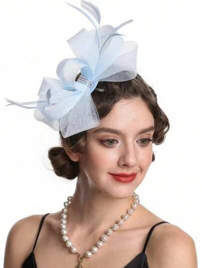 1 pieza Sombrero elegante de fiesta de té para mujer con velo, plumas y diadema con moño, adecuado para boda, Kentucky Derby, accesorios de vestir para fiestas