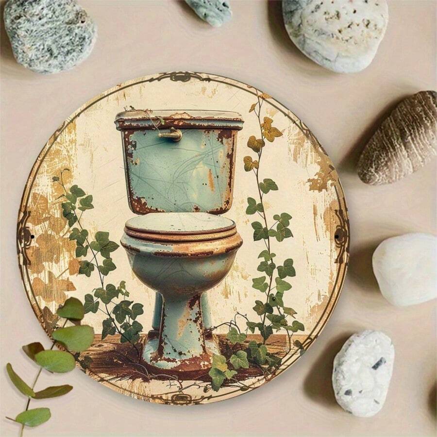 2D Plat Style Vintage Décor Mural Métallique pour Toilettes - Plaque Ronde en Aluminium Imprimée 2D Vintage de 7,87 x 7,87 pouces, Convient pour la Maison, la Cuisine, le Jardin et le Bureau - Cadeau de Fête Idéal, Intéressant Cadeau de Poster Métallique Vintage, Idéal pour la Décoration de Pièce, 2D Plat (Position du Trou Aléatoire) - A - Voir 1