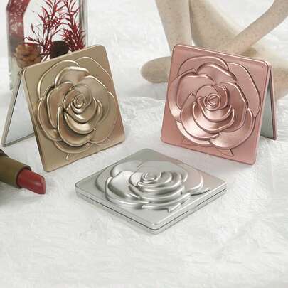 1 chiếc gương trang điểm gấp gọn, gương phóng đại hai mặt nhỏ gọn, di động dành cho phụ nữ, gương trang điểm chất lượng cao.