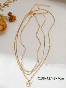 Set Kalung Rantai Geometris Berlapis Emas 3 Buah untuk Wanita, Kalung Liontin Cocok untuk Pemakaian Sehari-hari, Kencan, Liburan - Yellow Gold - View 10