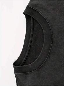 Men's Black Short-Sleeved Crew Neck T-Shirt With A Retro Wash, Relaxed Fit, Breathable, Ideal For Summer And Fall, Made From Pure Cotton. Local Shipping. Everyday Comfort. - 黑色 - 查看 4