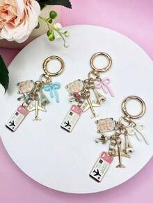 1pc Elegant Pink Bow Travel Keychain Pendant, Oil Drop Airplane, Eiffel Tower, DIY Jewelry, Handbag Charm, Luggage Decoration, Shoulder Bag Accessory, Multifunctional Bag Charm, Car Decor, Cute Gothic Y2K Style, Holiday Gift - Nhiều màu 2 - Xem 4