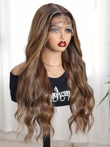 26Inch Body Wave Long Wigs With Baby Hair Japan Synthetic Fiber Heat-Resistant Wig Elastic Mesh Cap Suitable For All People Daily Gatherings,13X5X1 T-Part Lace Front Wig With Baby Hair Suitable For Women's Daily Parties High-Quality Women's - Multicolor - View 4