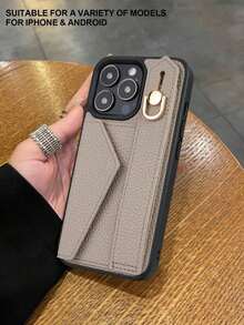 1pc Khaki Card Holder + Leather Phone With Wrist Strap Stand Function, Compatible With 11 12 13 14 15 16e 17 Plus Pro, S20 Ultra/ S21 Plus/ S21 Ultra/S22 Plus/S23 S24 S25 Ultra, 1 V/ 5 V/ 10 V Waterproof Shockproof Anti-Fall Scratch Resistant - Khaki - 查看 6