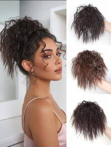 合成爪夹卷曲凌乱假发接发，短马尾蓬松接发，女士日常及派对佩戴，耐高温纤维材质。 - 彩色 - 查看 7