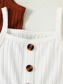 3pcs Young Girls' Fashion Solid Color Ribbed Floral Print Camisole & Pants Set - Multicolor - View 7