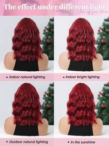 14英寸层次感卷发假发，带刘海，合成编织长直发假发，适合夏季日常佩戴、派对、角色扮演、音乐节、假期，是送给女孩的理想礼物。 - 紅色 - 查看 6