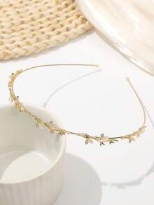 1pc Cat Eye Tulip Crystal Branch Alloy Minimalist Hair Hoop, Suitable For Spring/Summer Vacation,Festival,Party - Gold - View 2