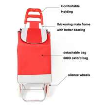 Carrito de compras multifuncional de dos ruedas, carrito plegable de gran capacidad, resistente tela Oxford, portátil, con capacidad de carga de 20 kg (ideal para artículos del hogar y la cocina), bolsa de compras portátil con ruedas, carrito de compras impermeable. - Rojo - Ver 7