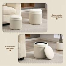 Set Of Two Storage Poufs With Lids, Round Velvet Texture: 36 X 36 X 41.5 Cm, Off-White - Beige - View 5