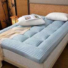 Thickened Mattress Pad - Multiple Sizes Available | Soft & Breathable Mattress | Relieves Back Pain, Elastic & Comfortable Design, 100% Polyester, Yellow Plaid Pattern - Dusty Blue - View 2